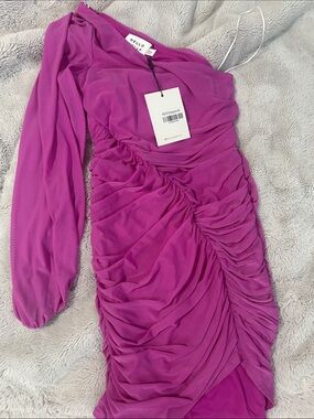 Hello Molly Magenta One-Shoulder Ruched Midi Dress